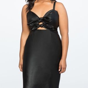 Faux Leather Tie Bodice Dress
